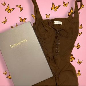 BRAND NEW NEVER WORN HOUSE OF CB CHOCOLATE BROWN LACE UP CORSET MIDI DRESS